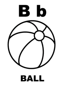 Tranh tô màu chữ B và quả bóng Ball, in A4 cho bé
