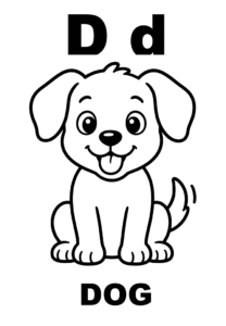 Tranh tô màu chữ D và con chó Dog, in A4 cho bé