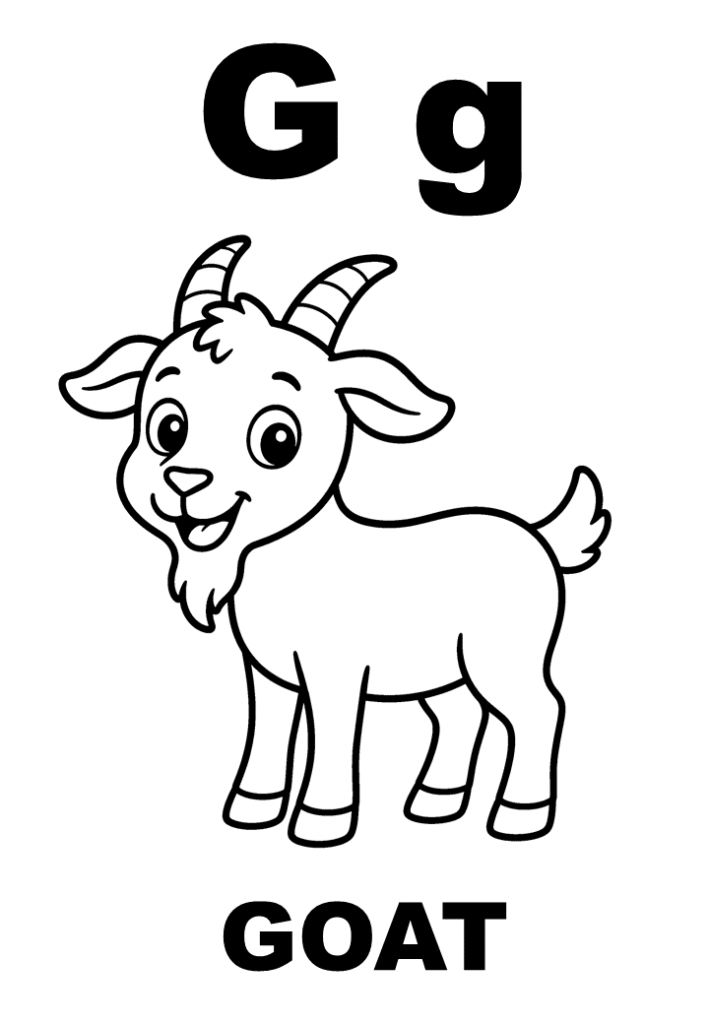 Tranh tô màu chữ G và con dê Goat, in A4 cho bé