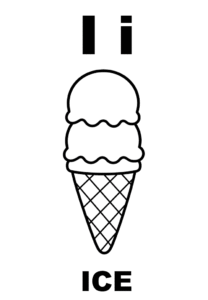 Tranh tô màu chữ I và kem Ice, in A4 cho bé