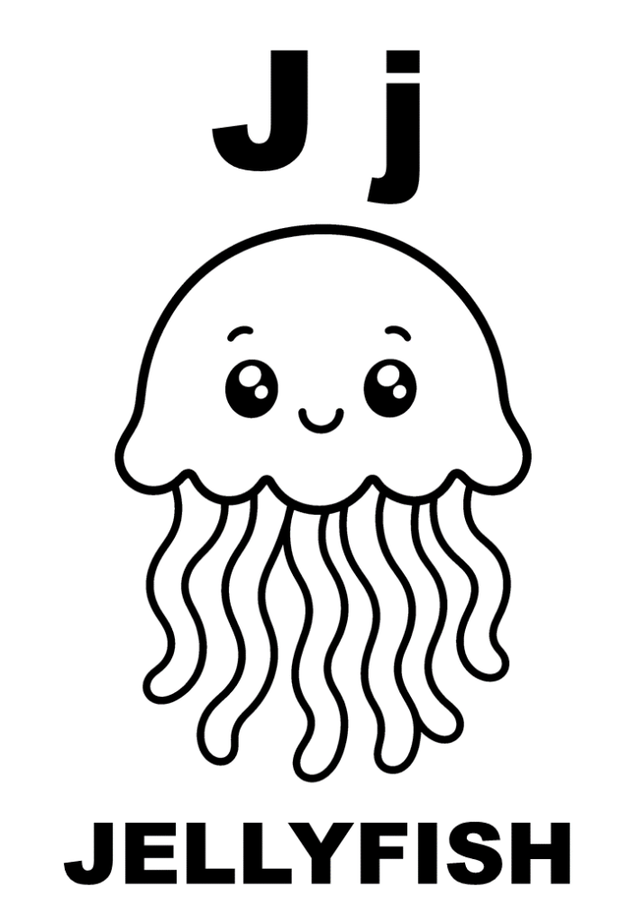 Tranh tô màu chữ J — Jellyfish (con sứa) | Tải & in miễn phí A4