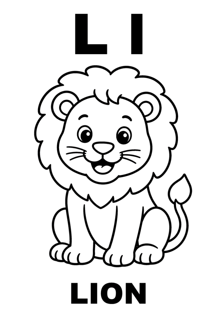 Tranh tô màu chữ L và con sư tử Lion, in A4 cho bé
