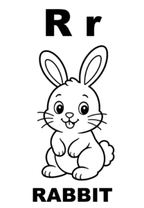 Tranh tô màu chữ R và con thỏ Rabbit, in A4 cho bé