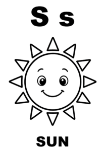 Tranh tô màu chữ S và mặt trời Sun, in A4 cho bé