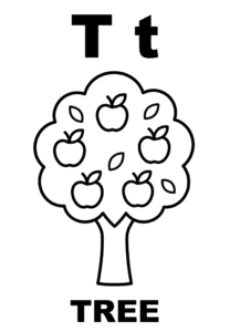 Tranh tô màu chữ T và cái cây Tree, in A4 cho bé