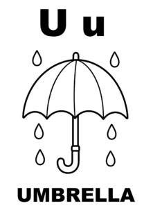Tranh tô màu chữ U và cái ô Umbrella, in A4 cho bé