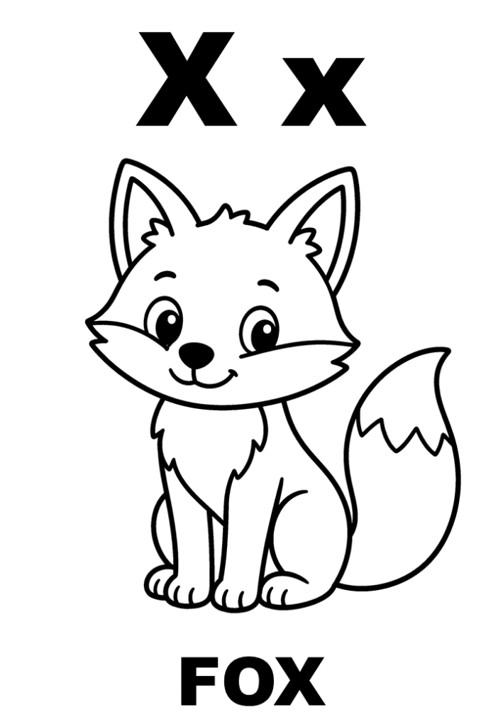 Tranh tô màu chữ X và con cáo Fox, in A4 cho bé